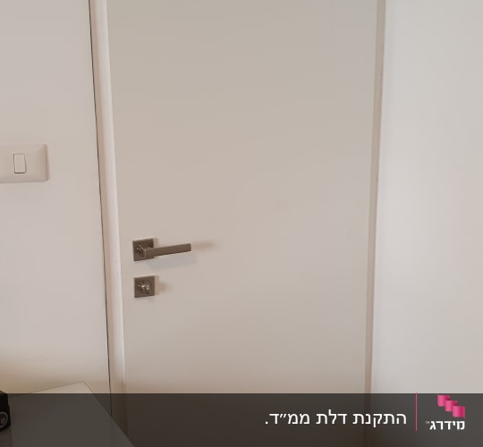 דלת לבנה עם ידית מתכת כסופה